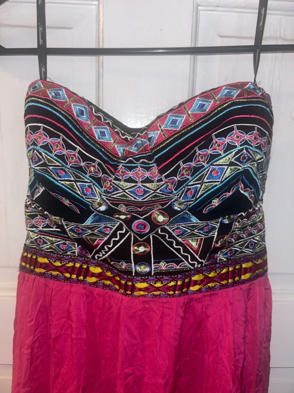 Marineblu Black Strap Detail Skirt with Hot Pink Accent